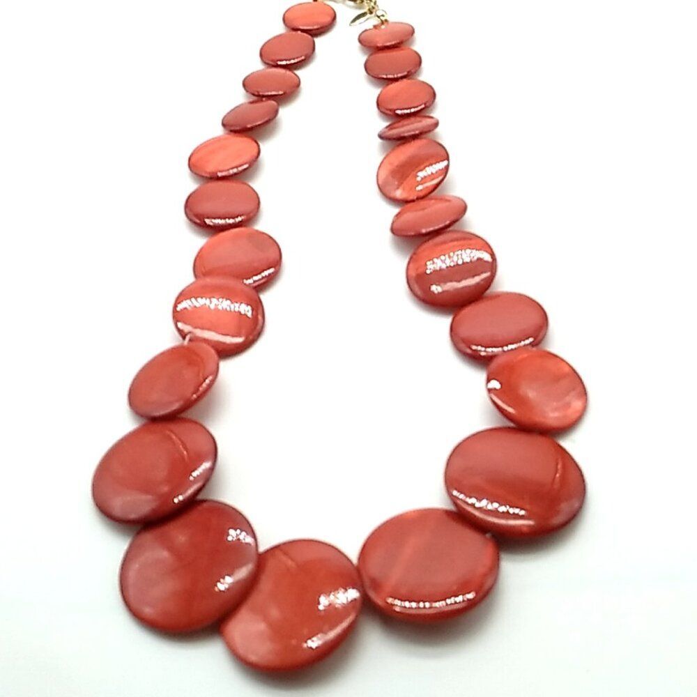 Vintage Avon Graduated Disc Necklace Coral Color Signed "NWT"